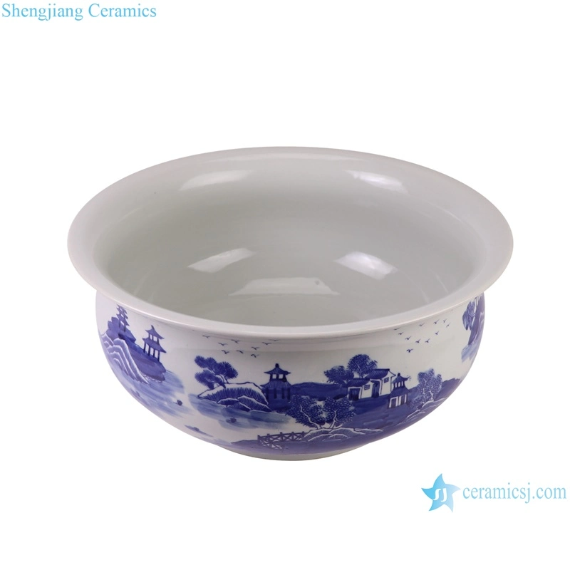 Blue and White Landscape Pattern Chinese Parasol Tree Pattern Ceramic Shallow Fish Tank Ceramic Flower Pot