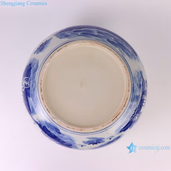 파란색과 흰색 풍경 패턴 중국어 파라솔 나무 패턴 세라믹 얕은 물고기 탱크 세라믹 화분